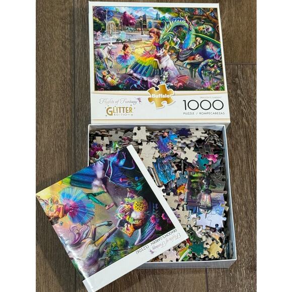 Josephine Wall Jigsaw Puzzle Dragon's Garden 1000 Piece Fairy Fantasy Glitter - Picture 5 of 6